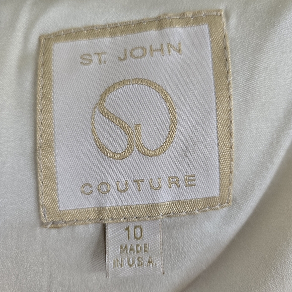 NWT St. John Couture Tweed  Shift Dress Beads Details Cream size 10 - Picture 8 of 16